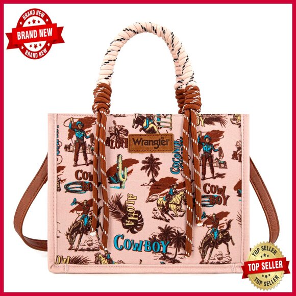 Handbags - Canvas Tote Bag with Braided Rope Handles, Zipper Closure, Medium Size